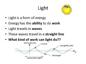 Light Light is a form of energy Energy
