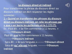 Le discours direct et indirect Pour transformer la