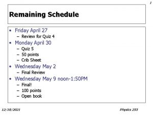 1 Remaining Schedule Friday April 27 Review for