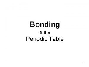 Bonding the Periodic Table 1 Atoms Bonding and