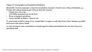 Chapter 10 Demographics and Population Distribution Historically food