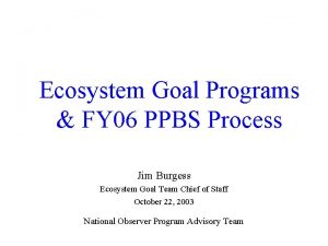 Ecosystem Goal Programs FY 06 PPBS Process Jim