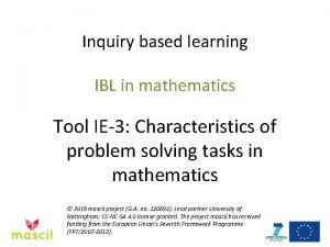 Inquiry based learning IBL in mathematics Tool IE3