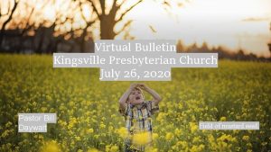 Virtual Bulletin Kingsville Presbyterian Church July 26 2020