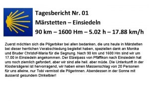 Tagesbericht Nr 01 Mrstetten Einsiedeln 90 km 1600