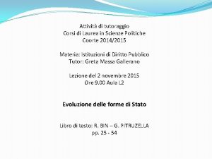 Attivit di tutoraggio Corsi di Laurea in Scienze