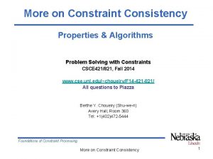 More on Constraint Consistency Properties Algorithms Problem Solving