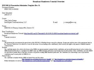 Broadcast Handovers Tutorial Overview IEEE 802 16 Presentation