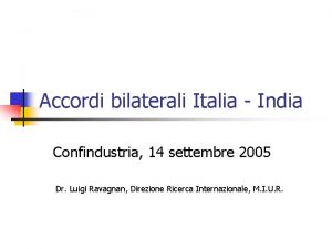 Accordi bilaterali Italia India Confindustria 14 settembre 2005