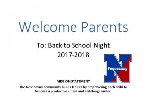 Welcome Parents To Back to School Night 2017