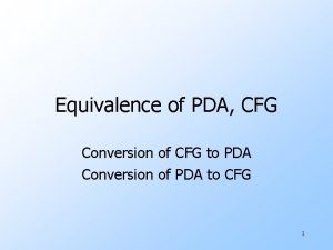 Equivalence of PDA CFG Conversion of CFG to