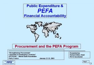 Public Expenditure PEFA Financial Accountability Procurement and the