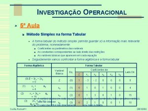 INVESTIGAO OPERACIONAL 5 Aula Mtodo Simplex na forma