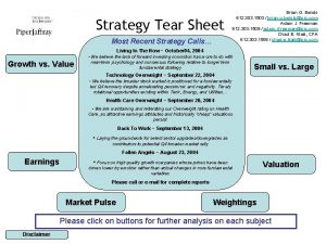 Strategy Tear Sheet Most Recent Strategy Calls Growth