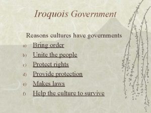 Iroquois Government Reasons cultures have governments a Bring