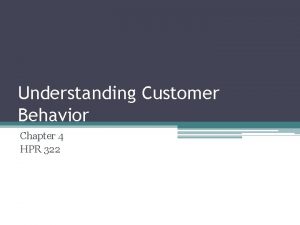 Understanding Customer Behavior Chapter 4 HPR 322 Intro