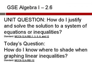 GSE Algebra I 2 6 UNIT QUESTION How