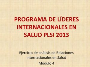 PROGRAMA DE LDERES INTERNACIONALES EN SALUD PLSI 2013