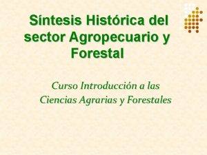 Sntesis Histrica del sector Agropecuario y Forestal Curso