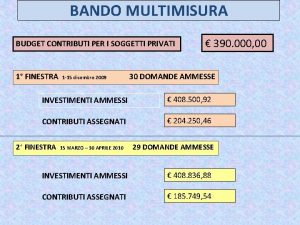 BANDO MULTIMISURA BUDGET CONTRIBUTI PER I SOGGETTI PRIVATI