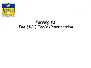 Parsing VI The LR1 Table Construction LRk items