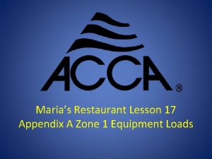 Marias Restaurant Lesson 17 Appendix A Zone 1