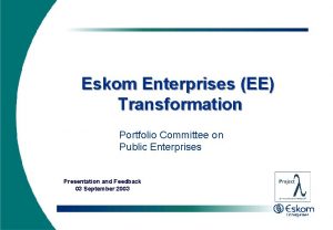Eskom Enterprises EE Transformation Project Lambda Portfolio Committee
