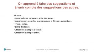 On apprend faire des suggestions et tenir compte