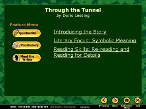 Through the Tunnel by Doris Lessing Feature Menu