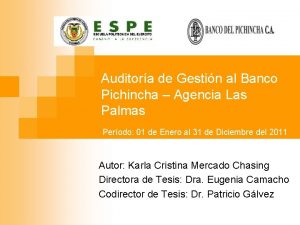 Auditora de Gestin al Banco Pichincha Agencia Las