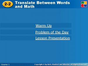 Translate Between Words 2 2 and Math Warm