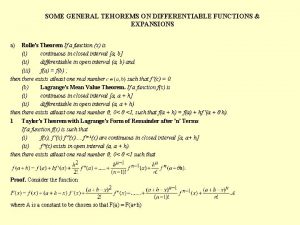 SOME GENERAL TEHOREMS ON DIFFERENTIABLE FUNCTIONS EXPANSIONS a