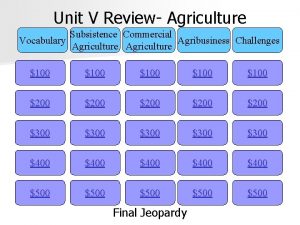 Unit V Review Agriculture Subsistence Commercial Vocabulary Agribusiness