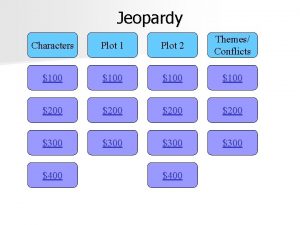 Jeopardy Characters Plot 1 Plot 2 Themes Conflicts