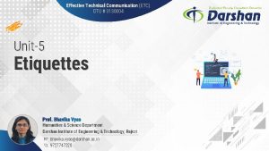 Effective Technical Communication ETC GTU 3130004 Unit5 Etiquettes