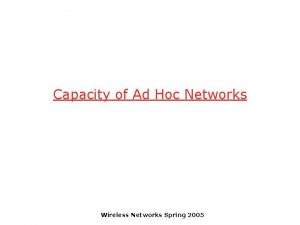 Capacity of Ad Hoc Networks Wireless Networks Spring