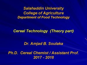 Salahaddin University College of Agriculture Department of Food