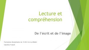 Lecture et comprhension De lcrit et de limage