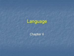 Language Chapter 6 Language a set of sounds
