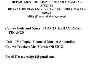DEPARTMENT OF COMMERCE AND FINANCIAL STUDIES BHARATHIDASAN UNIVERSITY