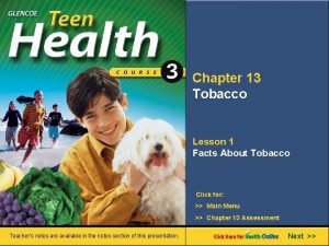 Chapter 13 Tobacco Lesson 1 Facts About Tobacco