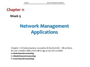 Chapter 11 Network Management Applications Chapter 11 Week