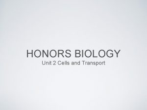 HONORS BIOLOGY Unit 2 Cells and Transport OCTOBER