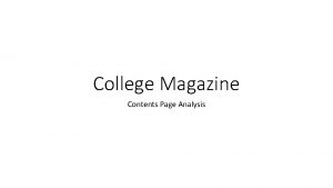 College Magazine Contents Page Analysis This front cover