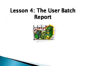 Lesson 4 The User Batch Report The User