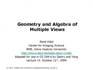 Geometry and Algebra of Multiple Views Ren Vidal