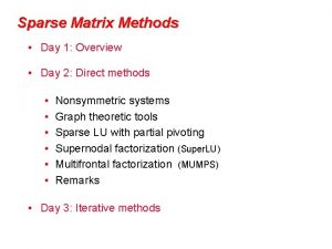 Sparse Matrix Methods Day 1 Overview Day 2