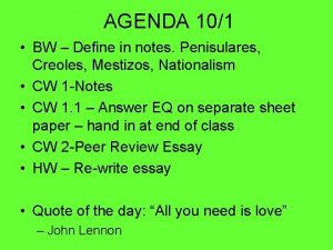 AGENDA 101 BW Define in notes Penisulares Creoles