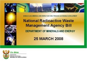 National Radioactive Waste Management Agency Bill 25 MARCH