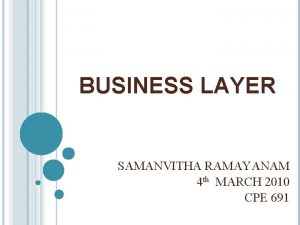 BUSINESS LAYER SAMANVITHA RAMAYANAM 4 th MARCH 2010